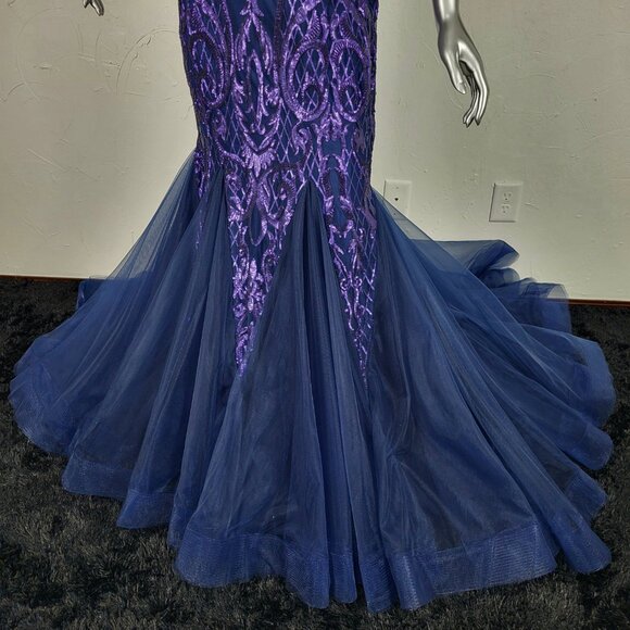 NWT~$695~AVA PRESLEY~8/10~NAVY PURPLE SEQUIN MERMAID PROM PAGEANT FORMAL DRESS - Picture 6 of 16